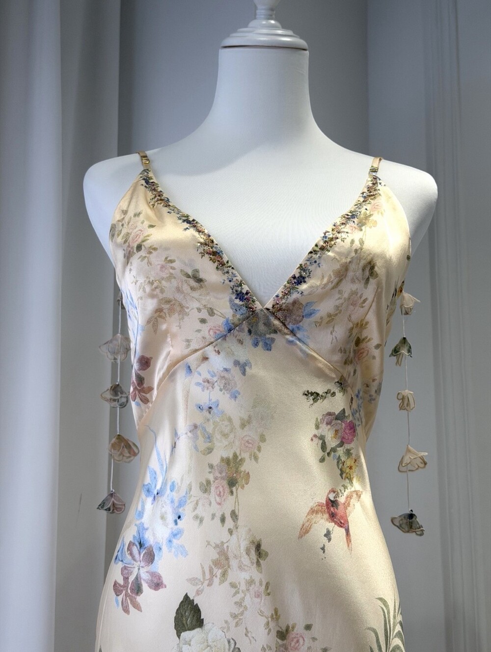 Camilla V Neck Full Length Bias Slip Dress In Midsummer Masterpiece - Picture 14 of 15